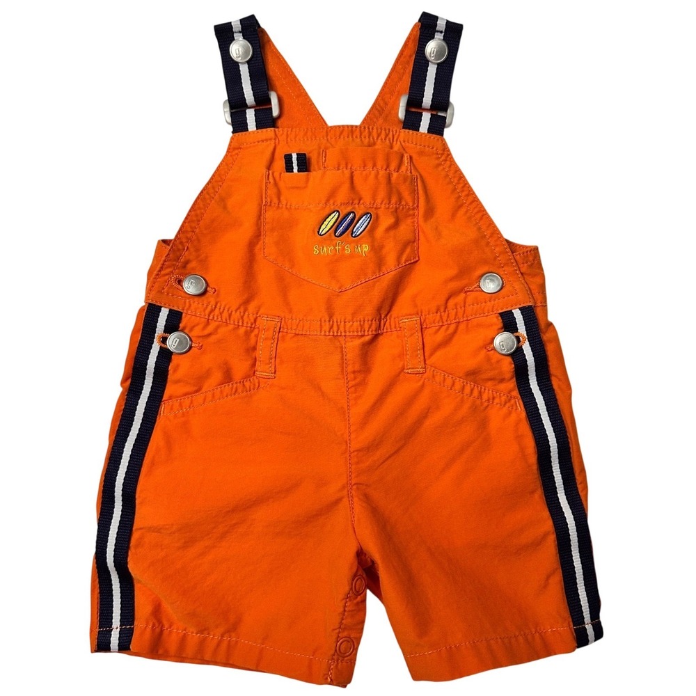 Gymboree‎ Vintage Y2K 2001 Overalls Surfs Up Orange Navy Cotton Blend 0-3 Months